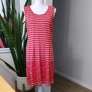 Max Studio Red White Stripe Sleeveless Pleated Bodice Dress Size XL